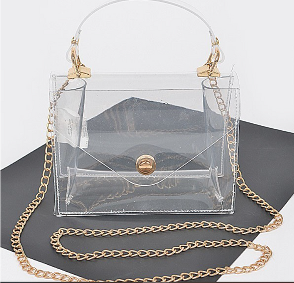 Clear purse outlet with gold chain