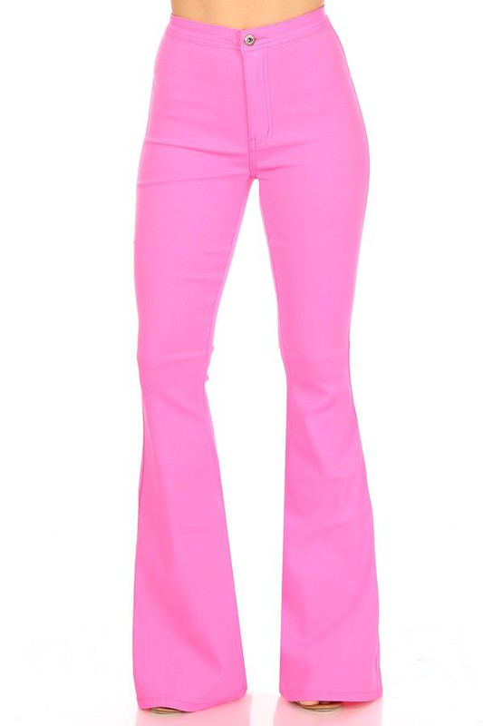 stretchy high-waisted flares in neon pink (NO PATCHES)