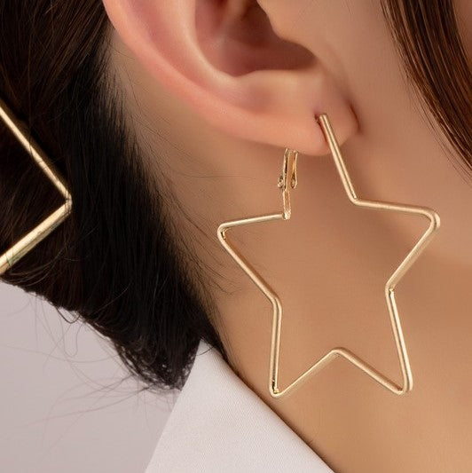 large star hoop earrings in gold