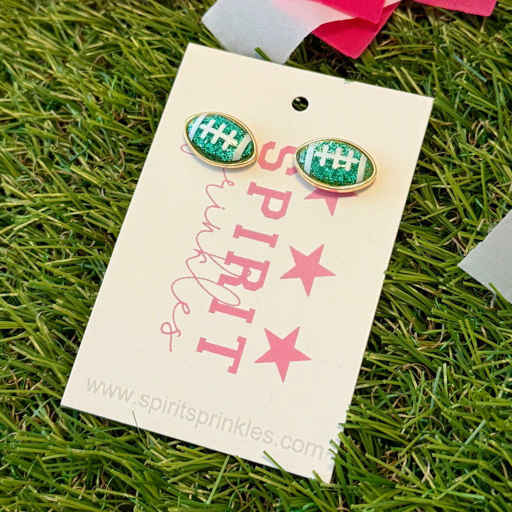 glitter football stud earrings in green