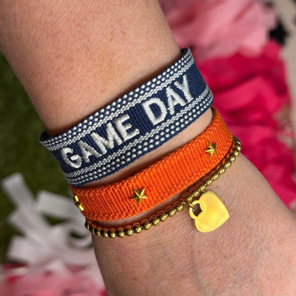 embroidered GAME DAY tassel bracelet in navy