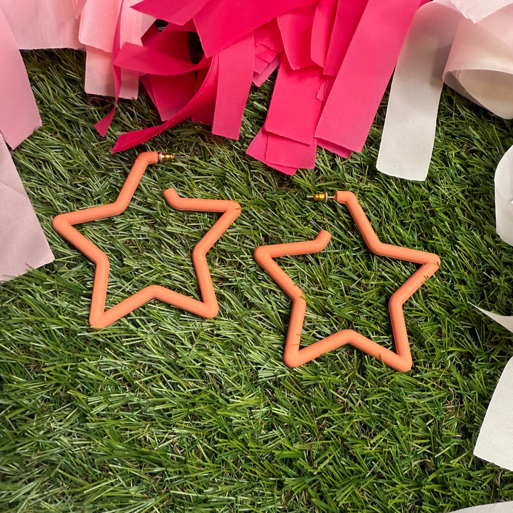 star hoop earrings in coral