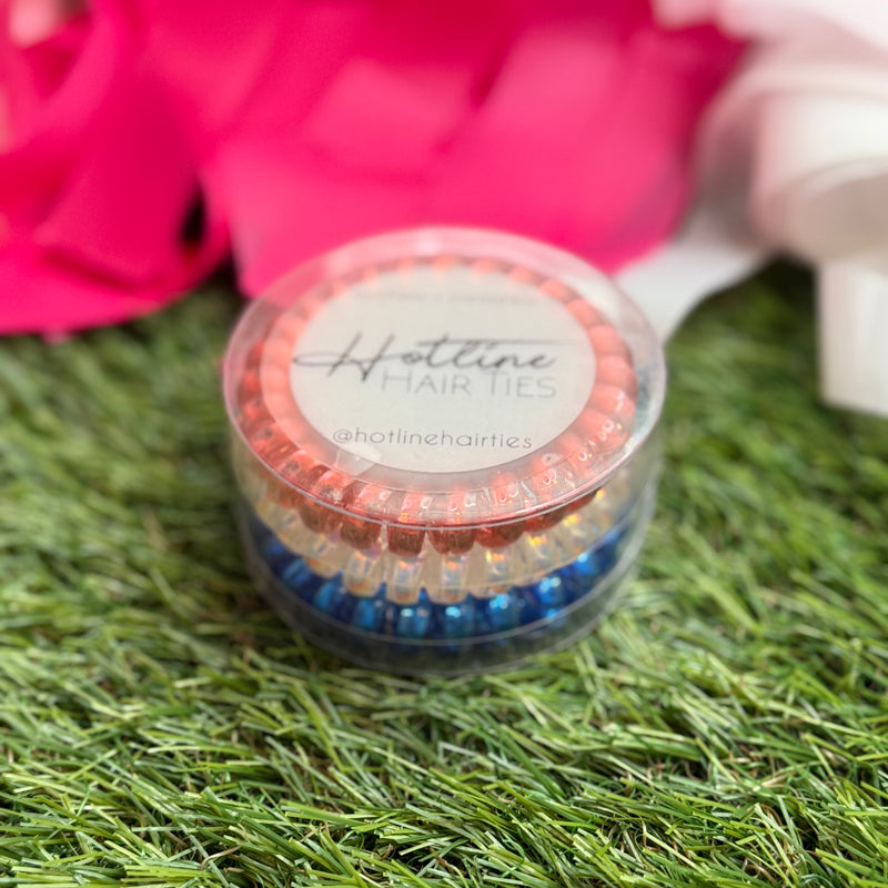 hotline coil hair ties in red, white and blue