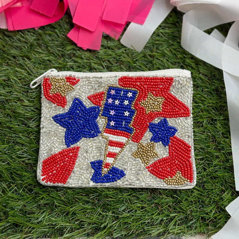 beaded patriotic bolt coin pouch