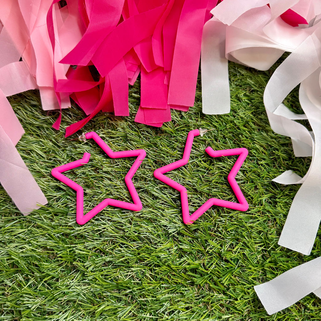 star hoop earrings in neon pink