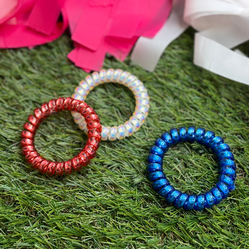 hotline coil hair ties in red, white and blue