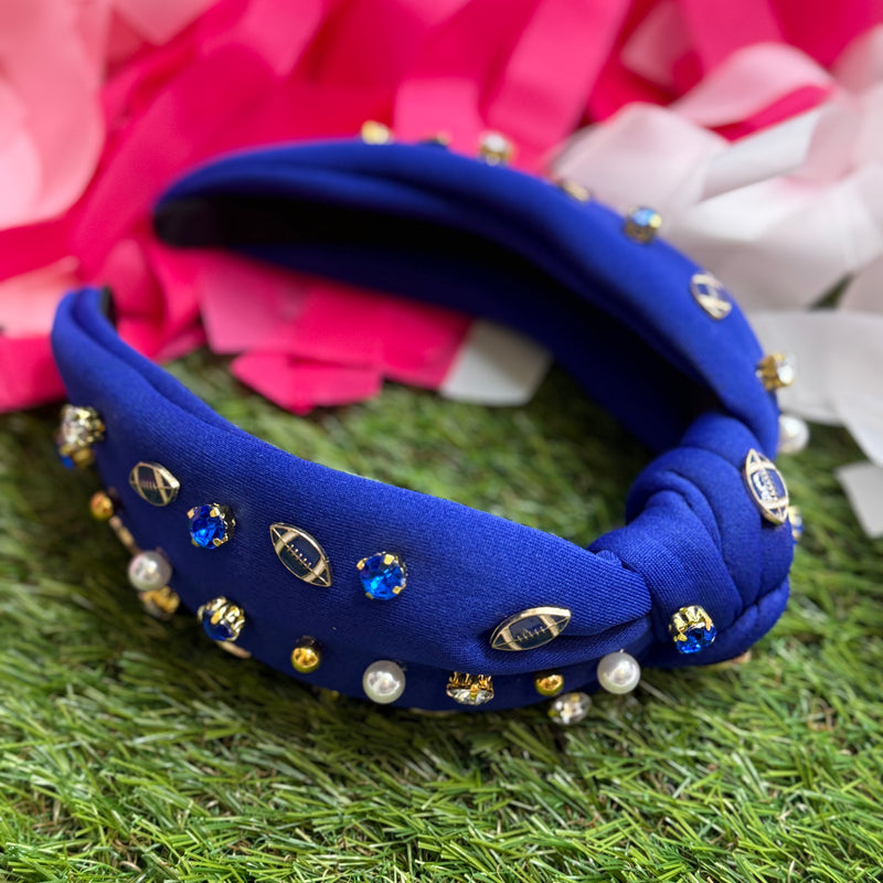 rhinestone football headband in royal