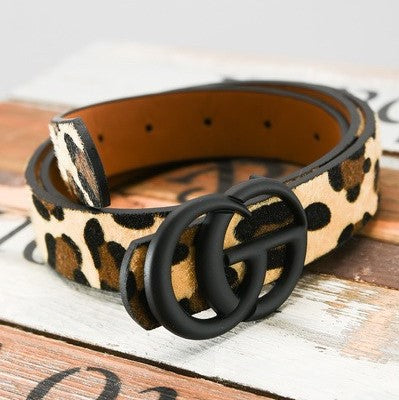 g belt in leopard print with matte black buckle – Spirit Sprinkles